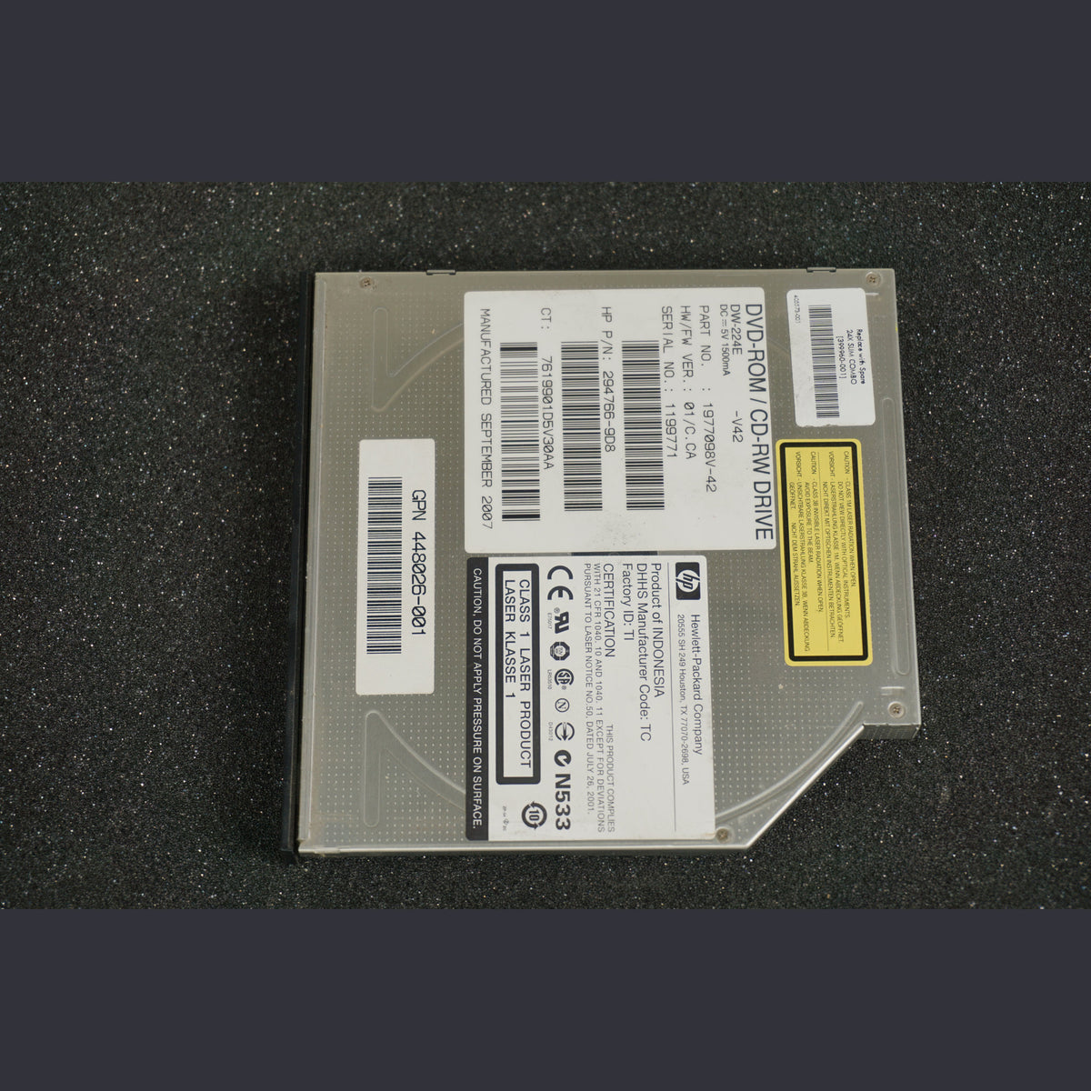DW-224E HP 1977098V-42 DVD-ROM CD-RW Disk Drive 399960-001 448026-001