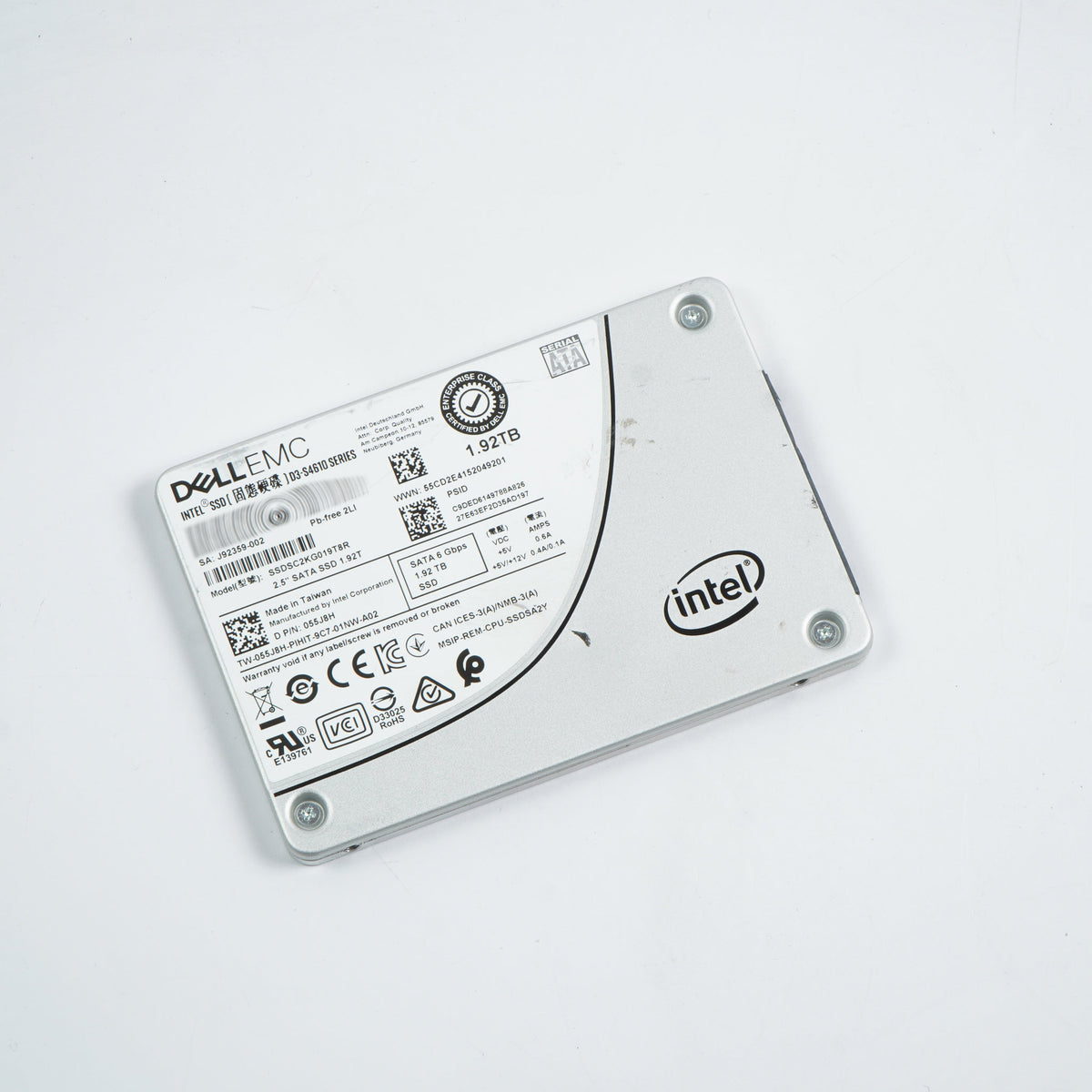 Dell 55J8H Intel MU SSD SSDSC2KG019T8R 6GB/s 1.92TB Hard Drive 2.5"