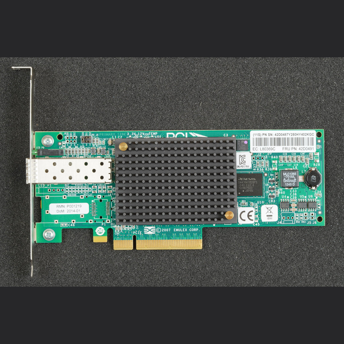 IBM FRU 42D0491 Emulex 8GB PCIe Single Port HBA Full Height Card