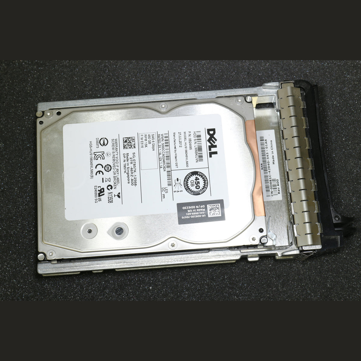 Dell D623D 450GB 15k SAS Hard Drive in D981C Caddy HUS156045VLS600 T857K